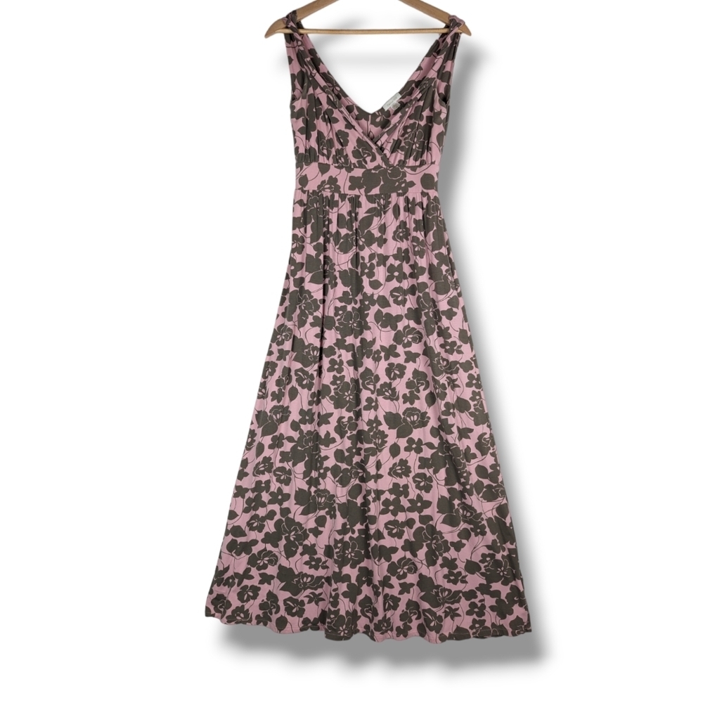 Garnet Hill Floral Maxi Dress XS Pink Taupe Twist Strap Surplice Sleeveless Tank